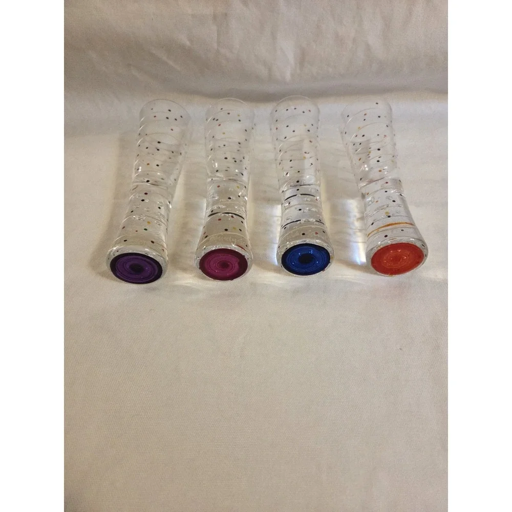 Mindy Sand Bubble Champagne Flutes Set of 4 Signed 2018 Hand Painted Art Glass